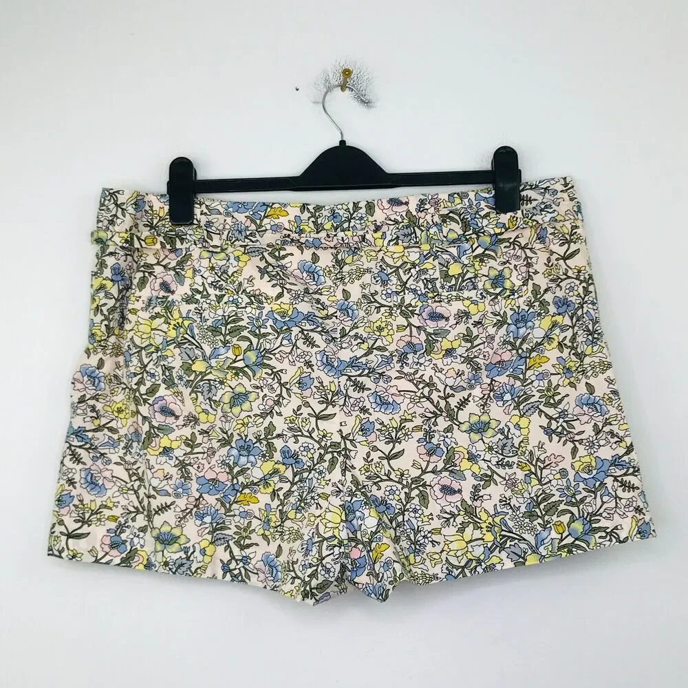 LOFT Women's 14 Shorts Pink Floral Poplin Belted Tie Waist High Rise NWT CD26